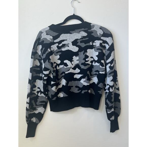 Marissa Webb Camo Sweater Black Grey Cropped Streetwear Urban, Size XS Oversized - Picture 3 of 8